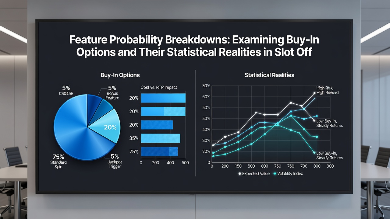 Graphical breakdown of slot feature probabilities and buy-in cost structures
