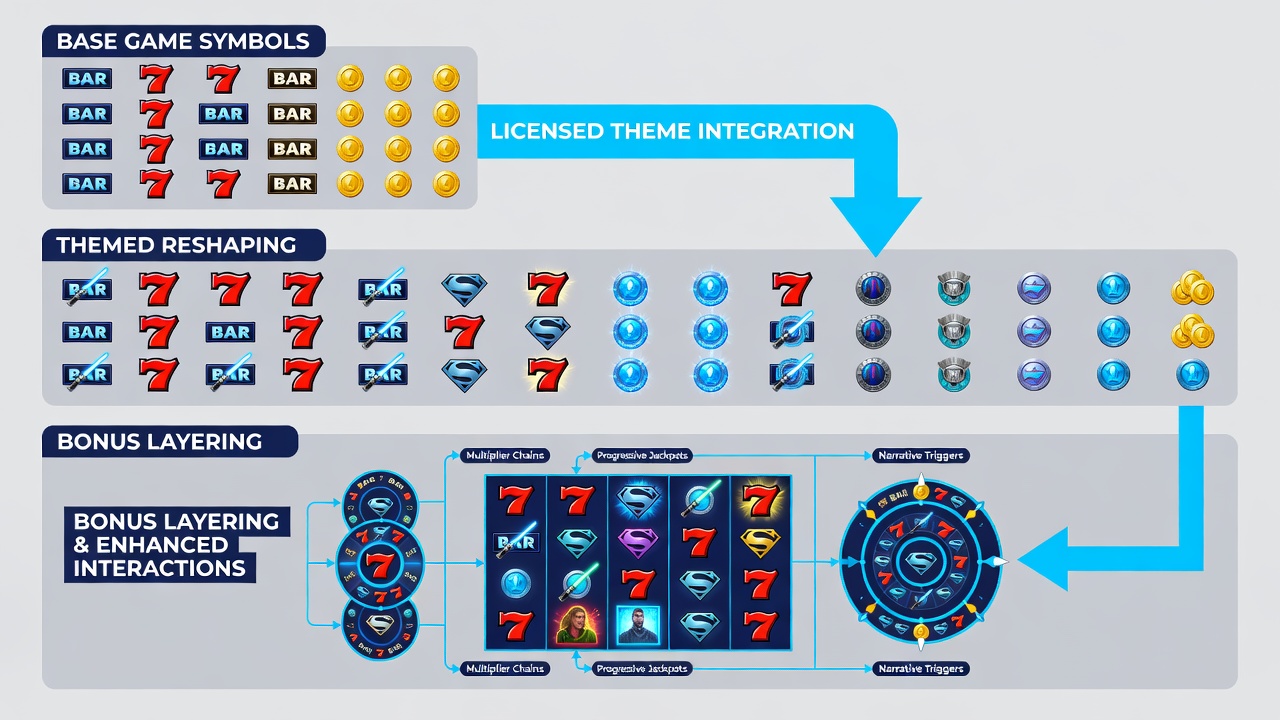Close-up view of cascading bonus layers in a digital slot with themed symbols and multiplier indicators active