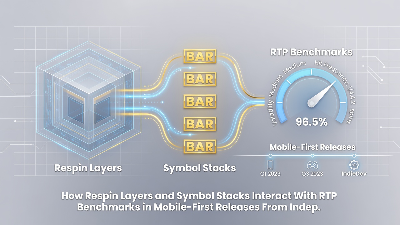 Mobile device displaying a slot game with stacked symbols triggering a respin sequence and visible RTP meter