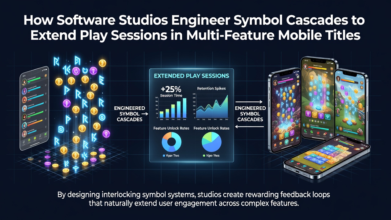 Mobile game interface showing cascading symbols in action with chain reactions and multipliers