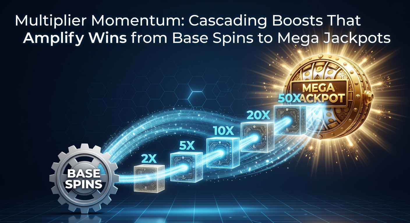 Vibrant slot reels showing cascading symbols with glowing multiplier badges stacking up during a chain reaction win