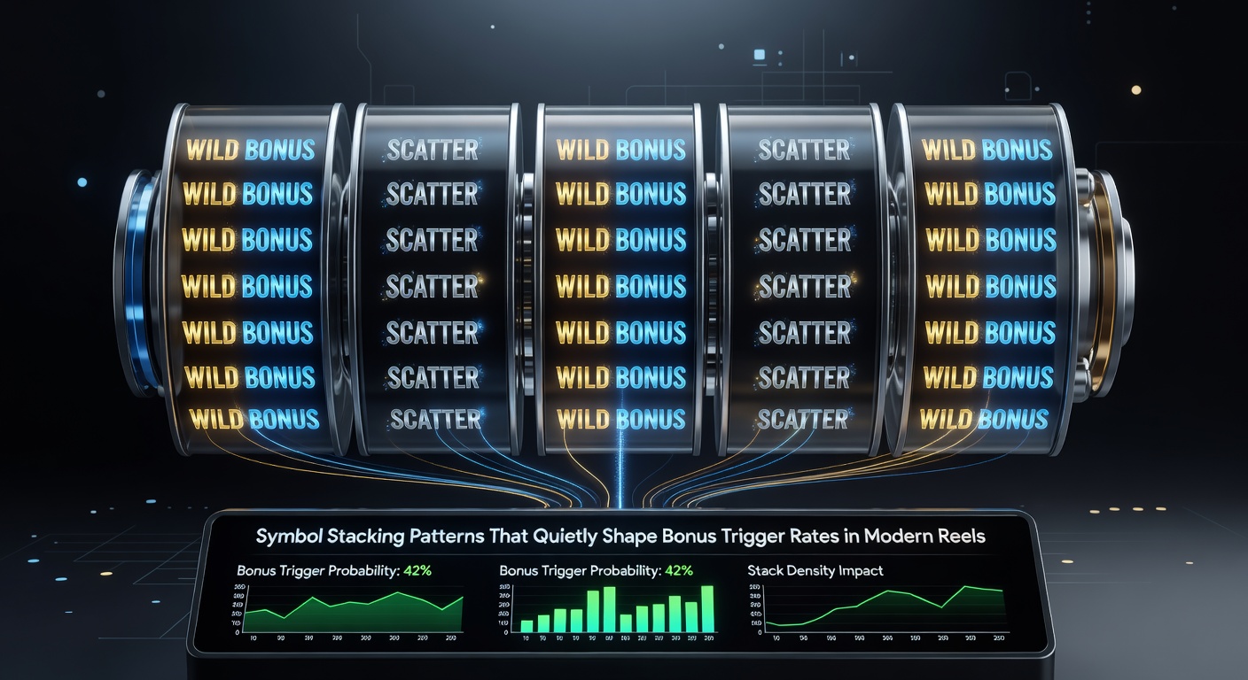 Close-up of cascading stacked symbols triggering a bonus round on a digital slot display