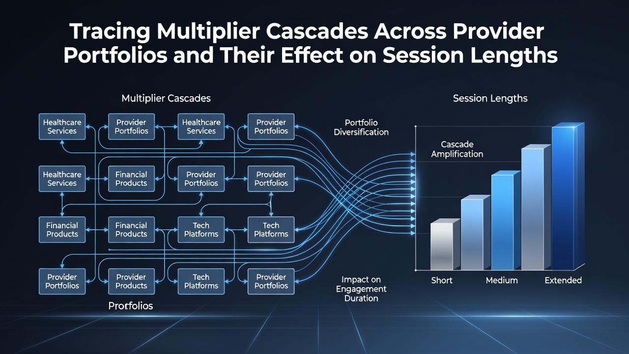 Diagram showing multiplier cascade mechanics across various slot provider portfolios with session length indicators